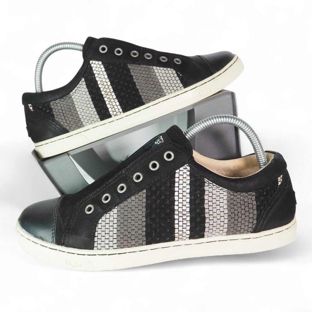 UGG Jemma Woven Casual Leather Slip-on Sneakers Black / Grey 1011220 Women's 9.5